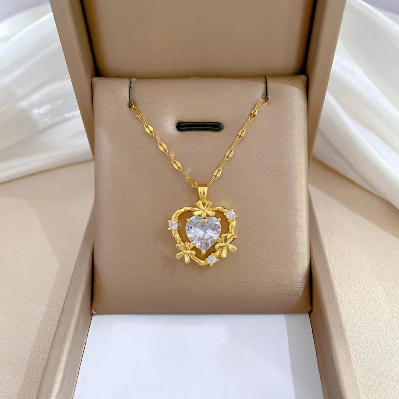 Heart Pendant Necklace Women – Gold Stainless Steel Choker Pendant Necklace Nixie