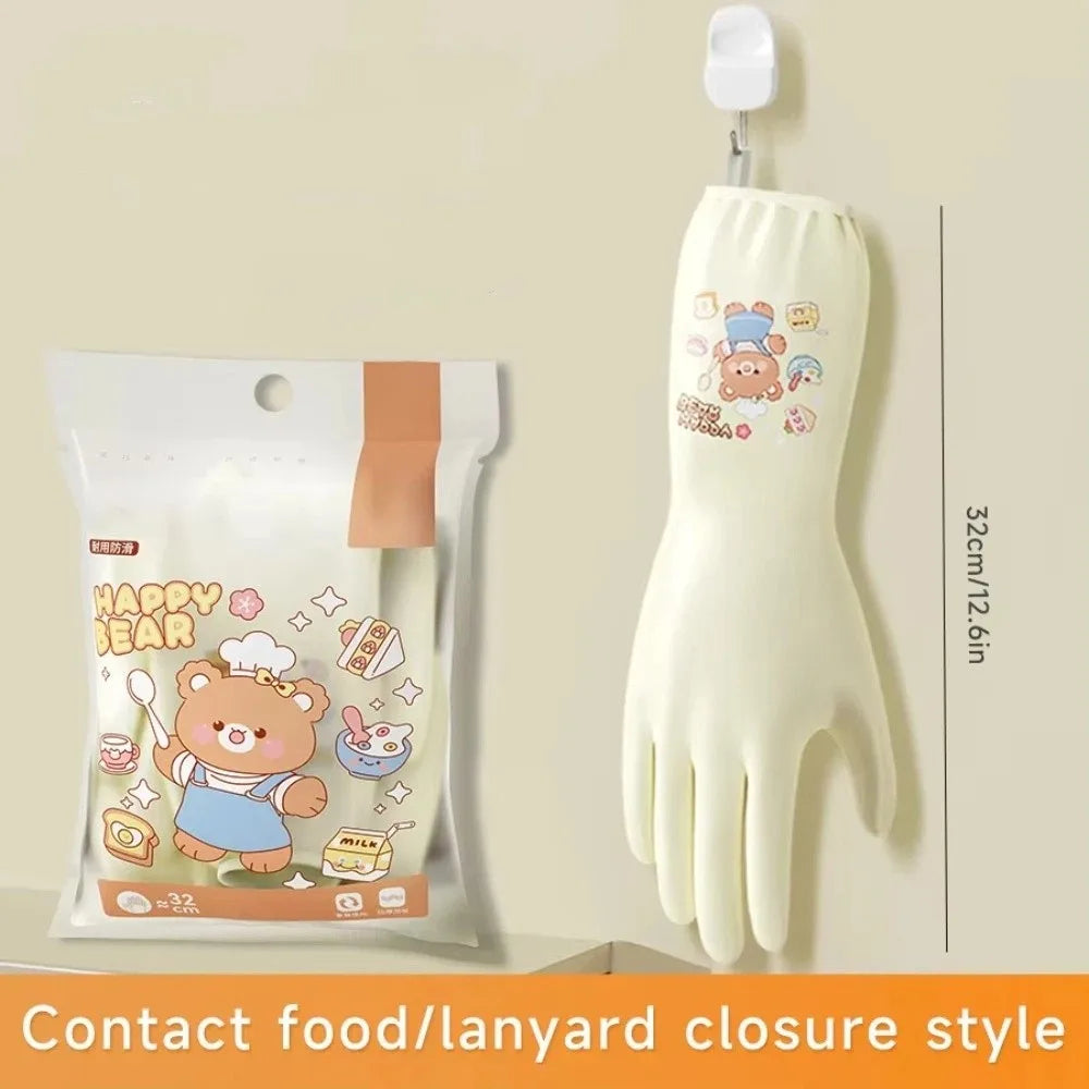 Cute Cartoon Kitchen Dishwashing Gloves – Non-Slip, Reusable