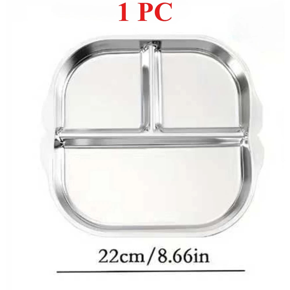 304 Stainless Steel 3-Compartment Divided Plate for Kids Divided Dinner Plate Nixie 1 PC