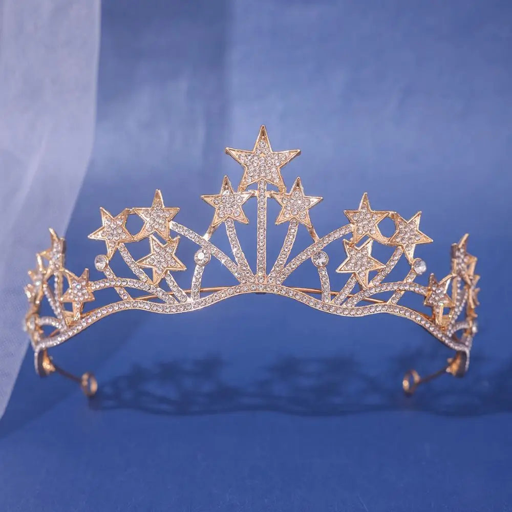 Baroque Crystal Rhinestone Crown Tiara – Gold & Silver Bridal Rhinestone Crown Tiara Nixie