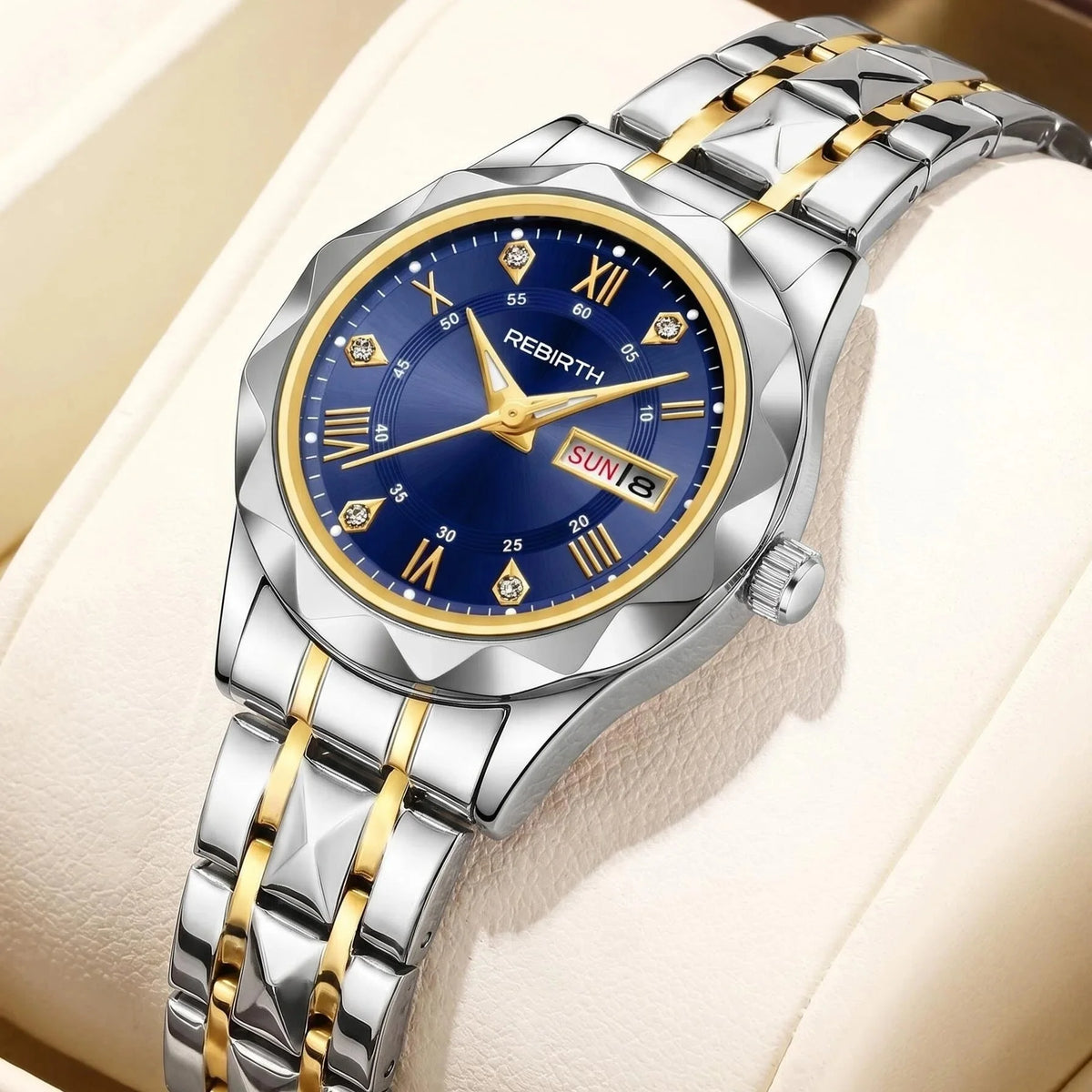 REBIRTH Women's Quartz Watch – Day & Date Display | Stylish Women's Quartz Watch Nixie