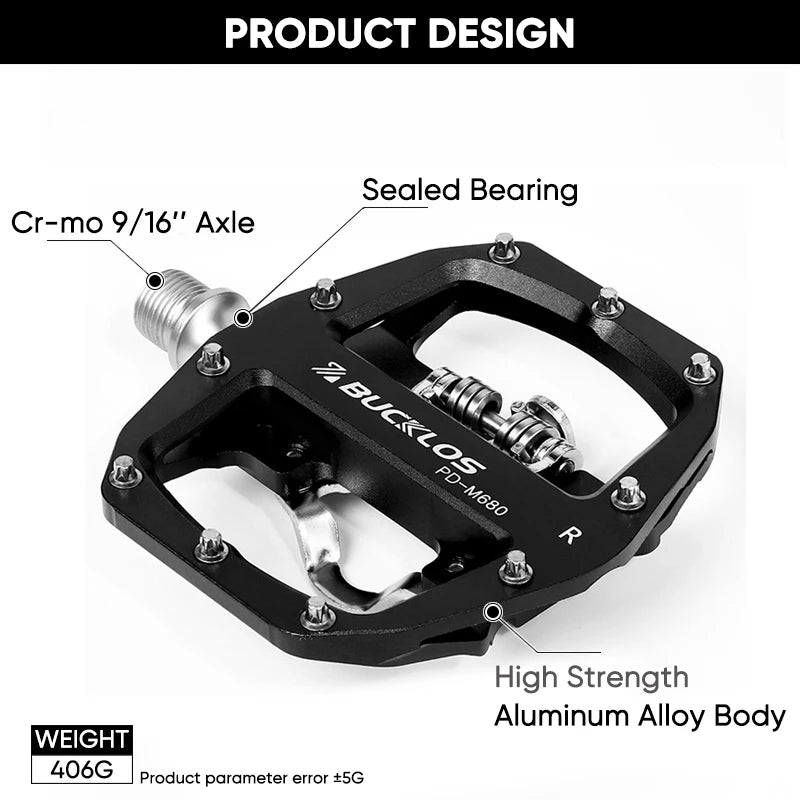 BUCKLOS Dual Function MTB Pedals – Flat & SPD Clipless