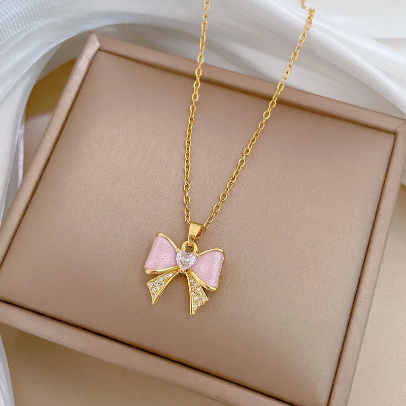 Butterfly Knot Choker Necklace – Gold Stainless Steel Women Pendant Choker Necklace Nixie