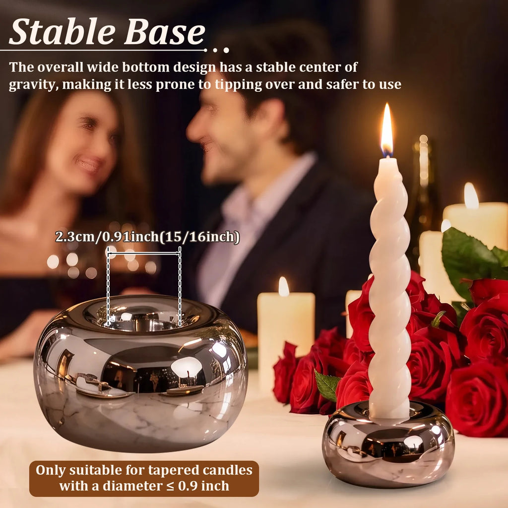 Ceramic Doughnut Taper Candle Holder – Mirrored Silver
