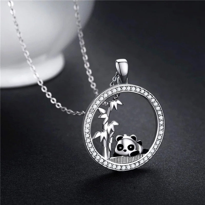 Cute Panda Opal Bamboo Pendant Necklace | Fashion Jewellery Pendant Necklace Nixie
