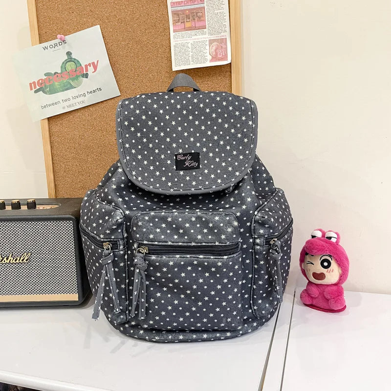 Women's Polka Dot Canvas Backpack | Korean Style Fashion Bag