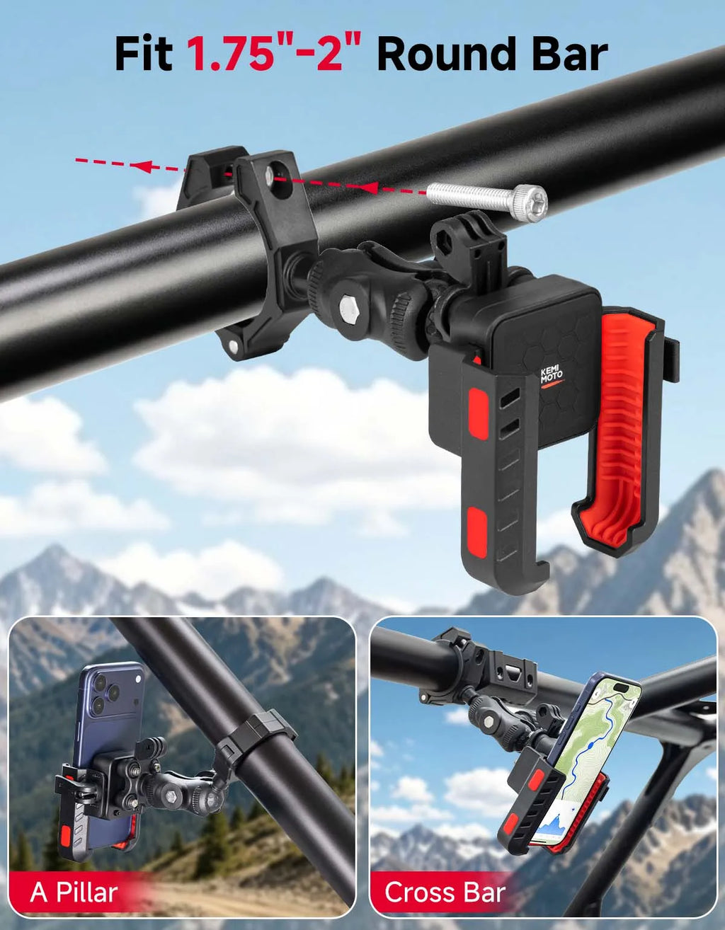 UTV Phone Mount Anti-Vibration CNC Aluminum 1.75"–2" Roll Bar UTV Phone Mount Nixie
