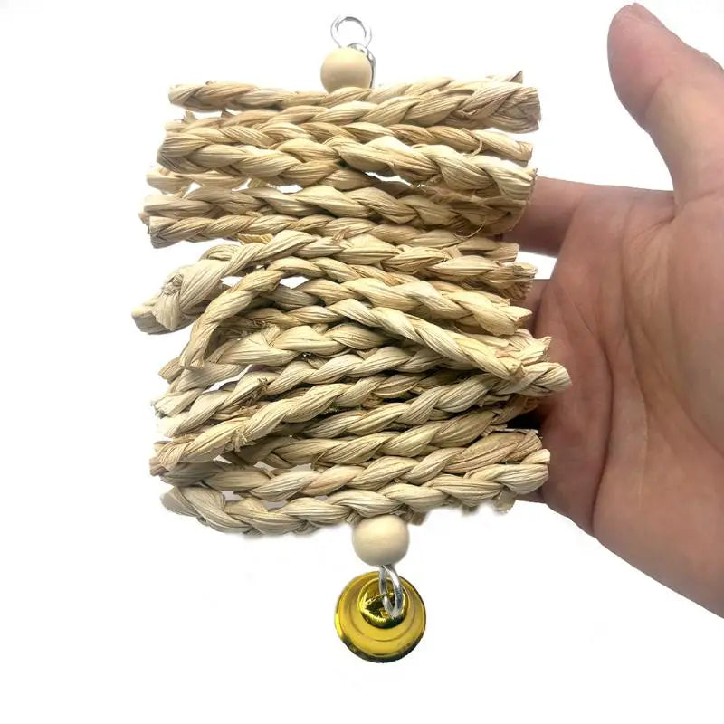 Parrot Chew Toy – Natural Corn Husk Braided Bell Bird Toy Bird Chew Toy Nixie