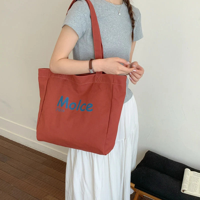 Vintage Letter Print Canvas Tote Bag – Large Women's Shoulder Canvas Tote Bag Nixie