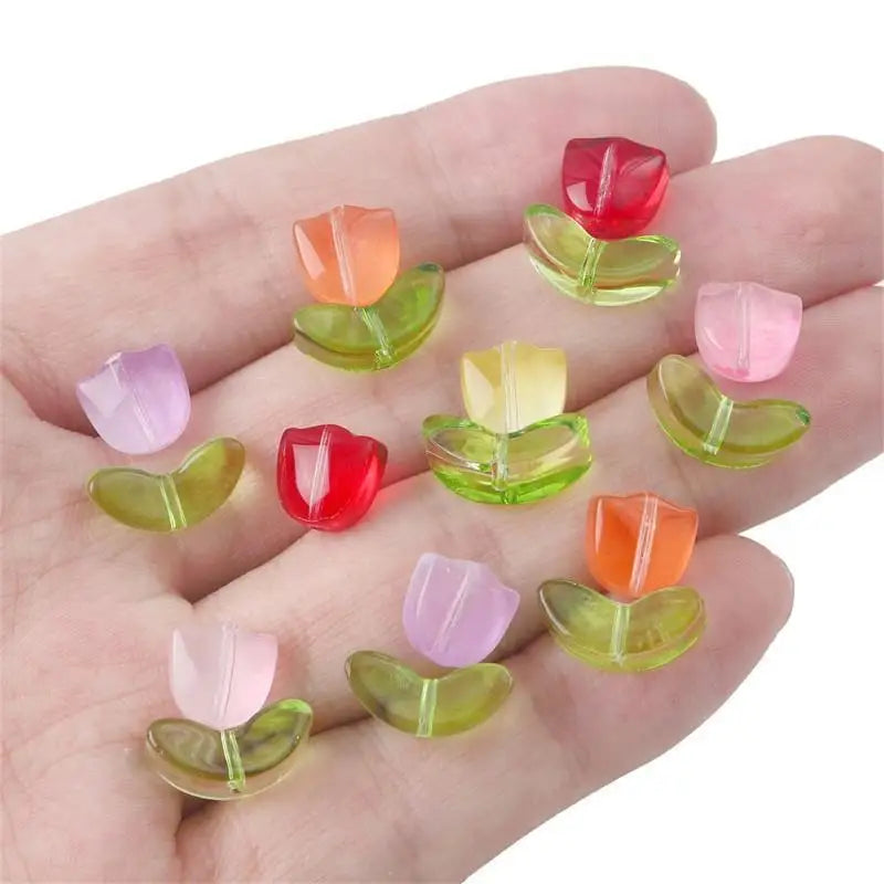 30pcs 9mm Tulip Flower Lampwork Glass Beads for DIY Jewelry Lampwork Glass Beads Nixie