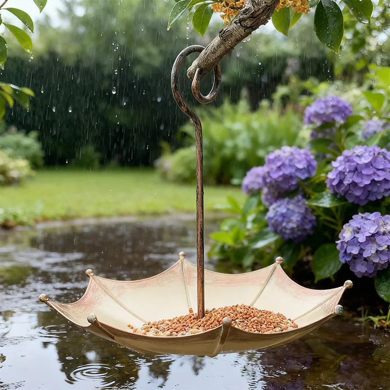 Retro Copper Umbrella Bird Feeder Outdoor Garden Pendant Décor Decorative Bird Feeder Nixie