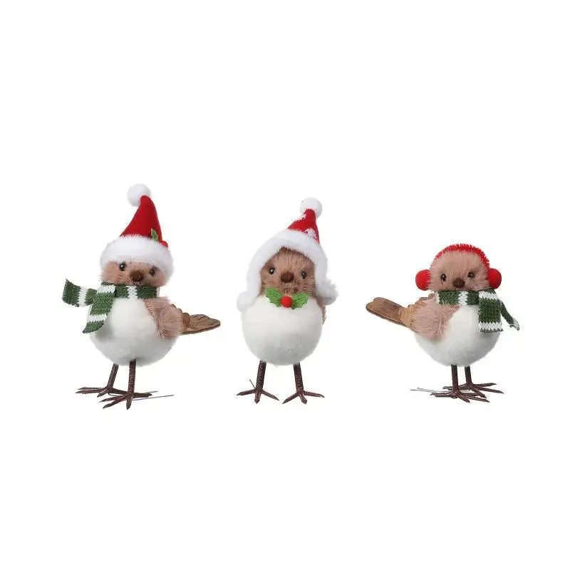 Christmas Plush Bird Ornaments with Santa Hat & Scarf Christmas Tree Ornament Nixie