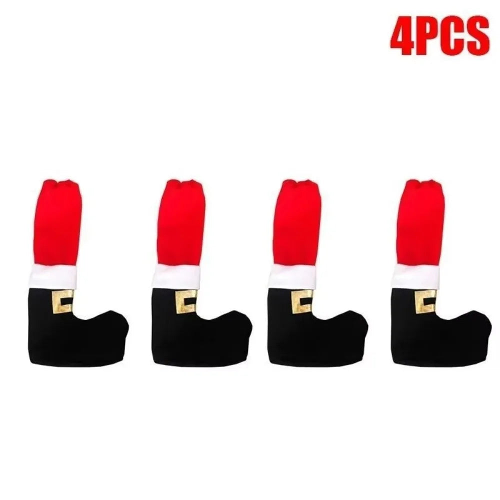 4PCS Christmas Chair Leg Covers Santa Boots Velvet Furniture Pads Holiday Chair Covers Nixie 4PCS