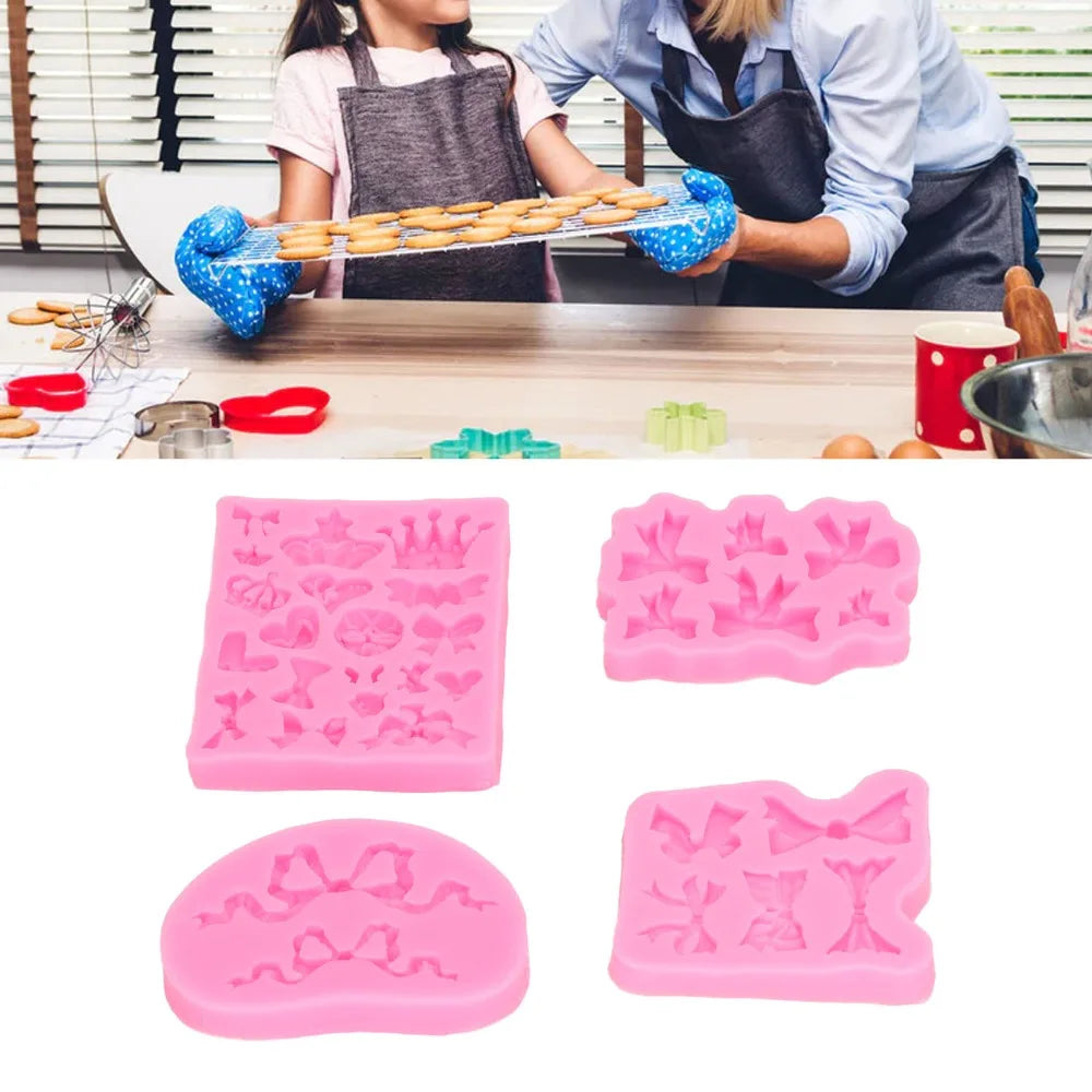 4pcs Bowknot Crown Silicone Baking Moulds – Nonstick Fondant Molds Silicone Baking Mould Nixie