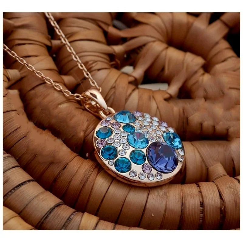 Ocean Bubble Crystal Heart Pendant Necklace | Women's Gift Crystal Pendant Necklace Nixie