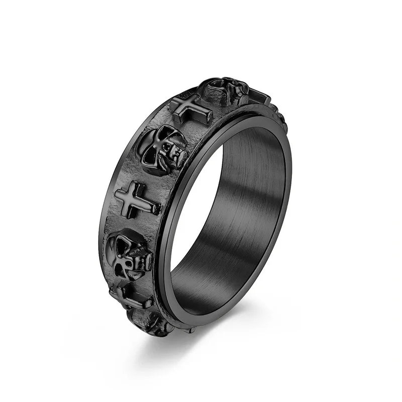 Stainless Steel Spinner Fidget Ring – Punk Skull Star Unisex Spinner Fidget Ring Nixie