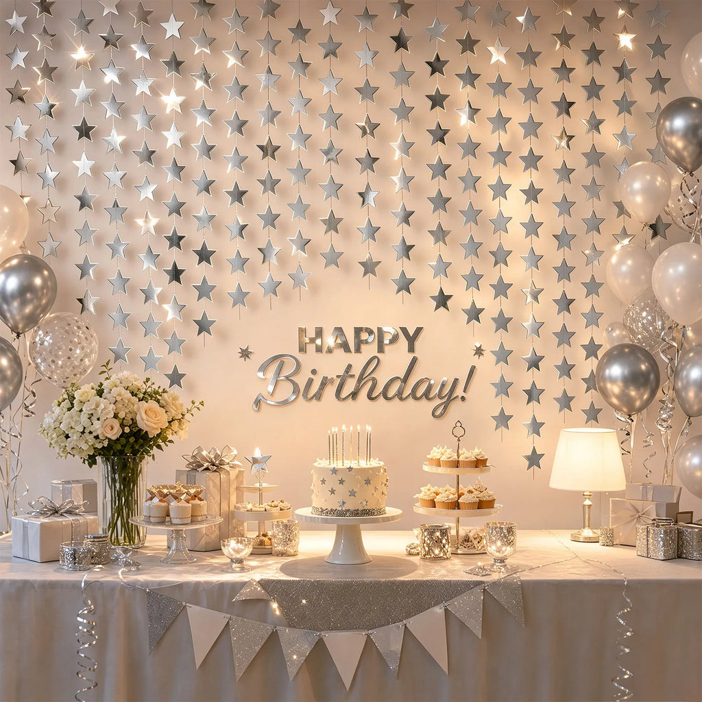 10/12Pcs Glitter Silver Star Garland Pendants – Party Décor Party Garland Decor Nixie