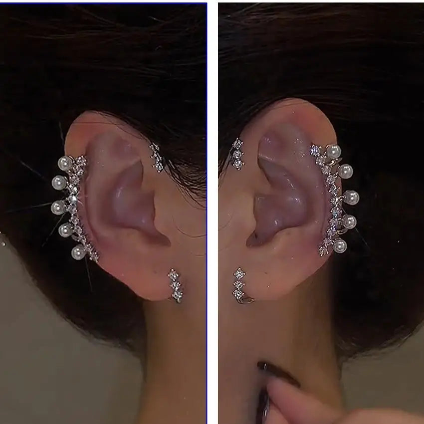2pcs White Gold-Tone Clip-On Earrings – Rhinestone Luxury Style Clip-On Earrings Nixie Silver pair installed