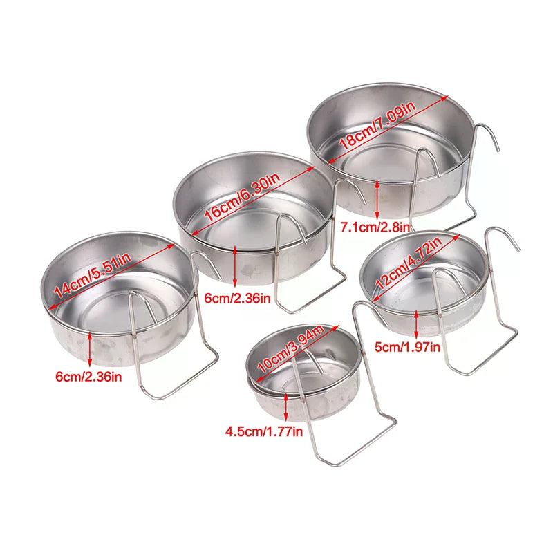 Stainless Steel Hanging Cage Pet Bowl – 5 Sizes | Dogs, Cats & Birds Hanging Pet Bowl Nixie