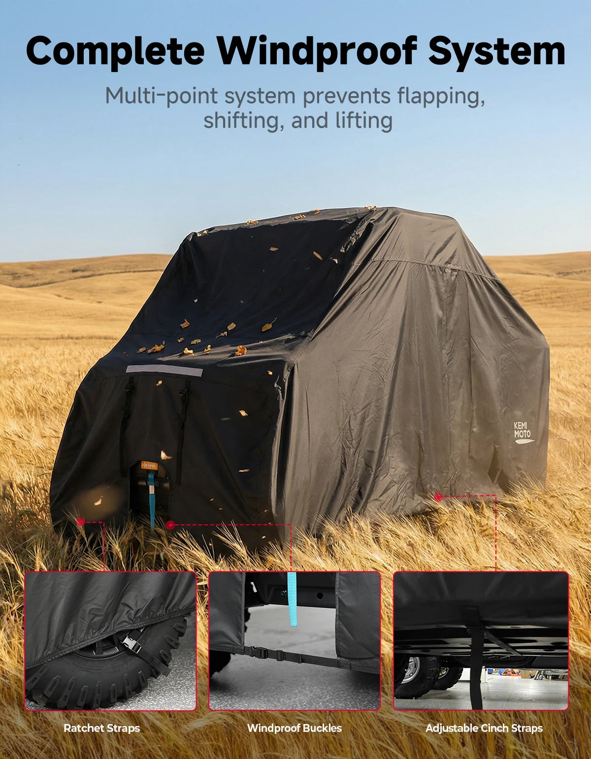 KEMIMOTO 2-Seat UTV Cover 600D Waterproof Trailerable Windproof UTV Trailerable Cover Nixie