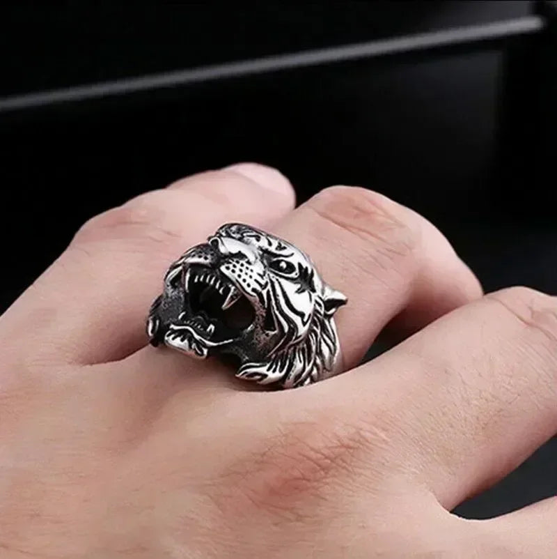 Tiger Head Adjustable Biker Ring | Zinc Alloy Retro Punk Style Fashion Ring Nixie