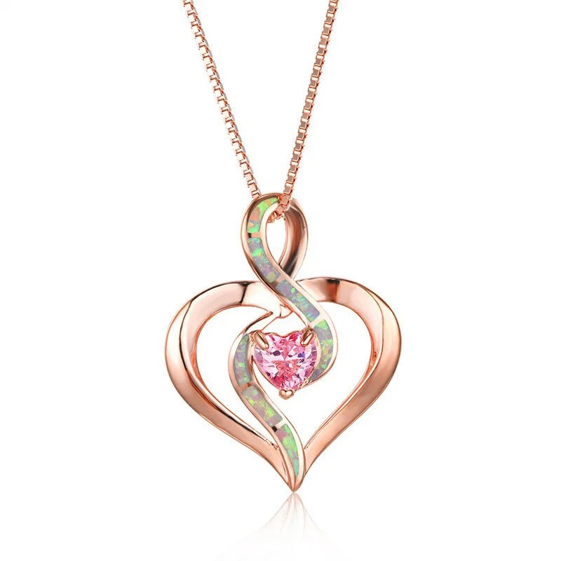 Rose Gold Heart Pendant Necklace – Pink Crystal & Opal Pendant Necklace Nixie