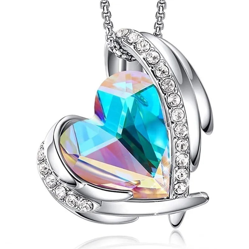 925 Silver Plated Heart Pendant Necklace with Crystals for Women Pendant Necklace Nixie AB
