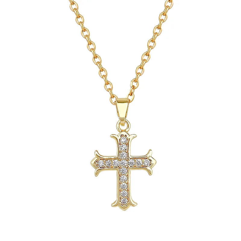 Women's Gold Cross Pendant Necklace – Stainless Steel Choker Pendant Necklace Nixie