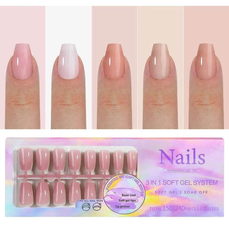 150pcs Press-On Toenails French Square Pink Fake Toe Nails Set Press-On Toenails Nixie 02-150PCS