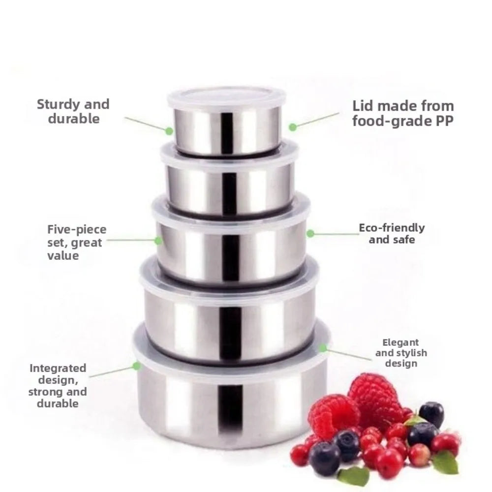 5-Piece Stainless Steel Salad Bowl Set with Leak-Proof Lids Food Storage Bowl Set Nixie