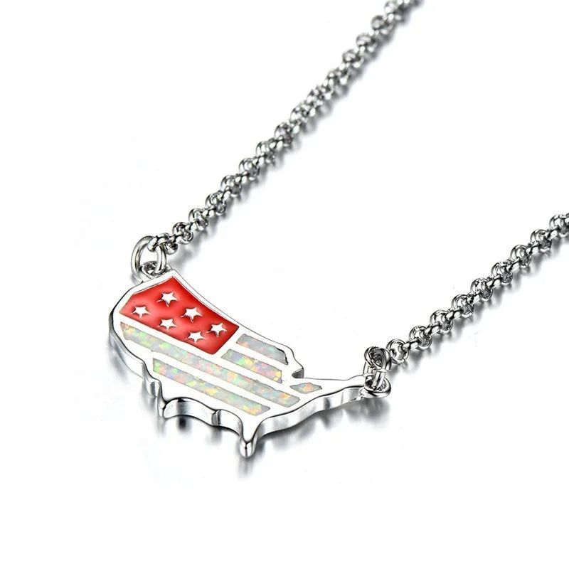 American Map Fire Opal Pendant Necklace | Gold Filled Choker Pendant Necklace Nixie