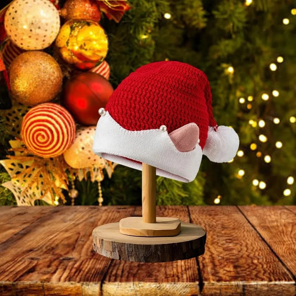 Striped Knitted Christmas Hat with Ears & Pom-Pom | Elf Santa Cap Knitted Christmas Hat Nixie