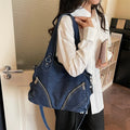 Women's Large Capacity Denim Tote Shoulder Bag – Retro Style Denim Tote Bag Nixie Dark blue