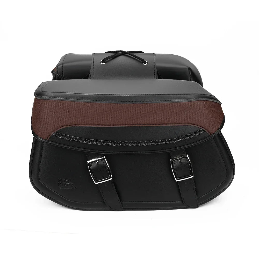 KEMITOUR Throw-Over Motorcycle Saddlebags | PU Leather Waterproof Motorcycle Saddlebags Nixie Brown