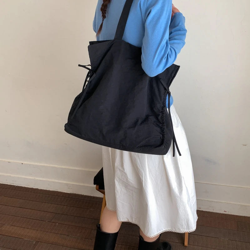 Women's Korean Style Drawstring Tote Bag – Large Shoulder Bag Shoulder Tote Bag Nixie