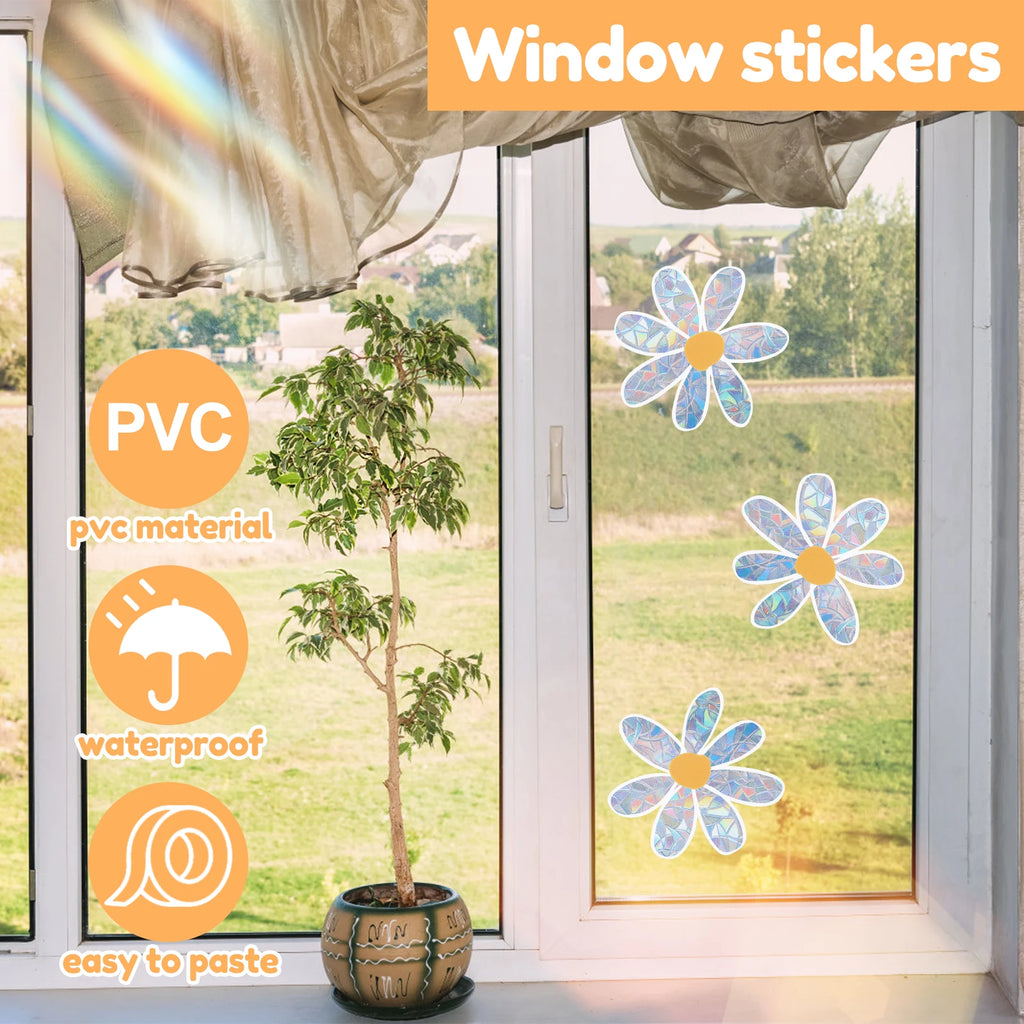 4Pcs Daisy Suncatcher Window Stickers – Reusable Static Cling