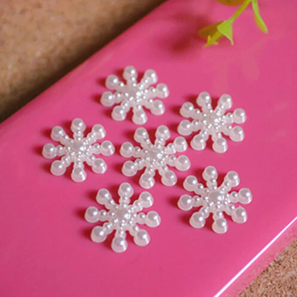 100pcs Pearl Resin Snowflake Flatbacks 12mm – DIY Craft Decor
