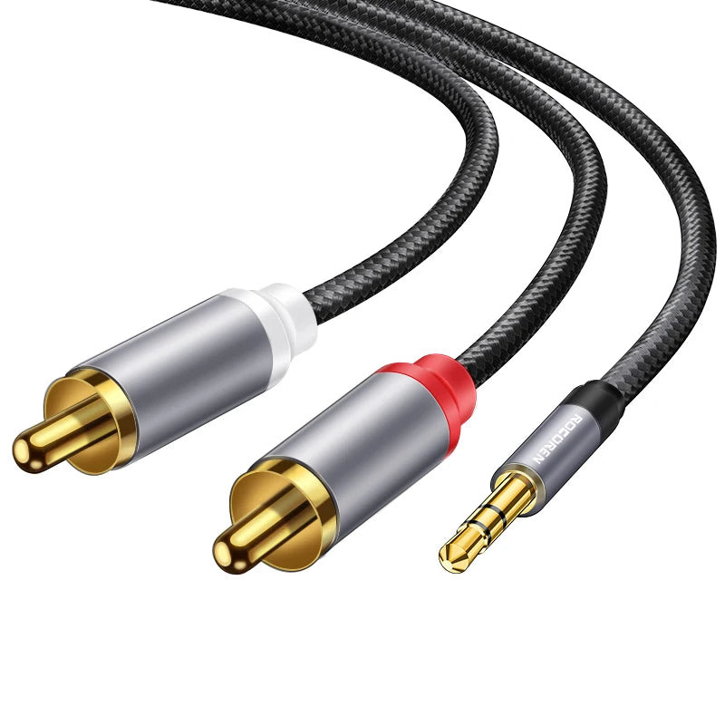 Rocoren 3.5mm to 2 RCA Audio Cable HiFi Stereo Splitter Audio Splitter Cable Nixie Gray 0.5m