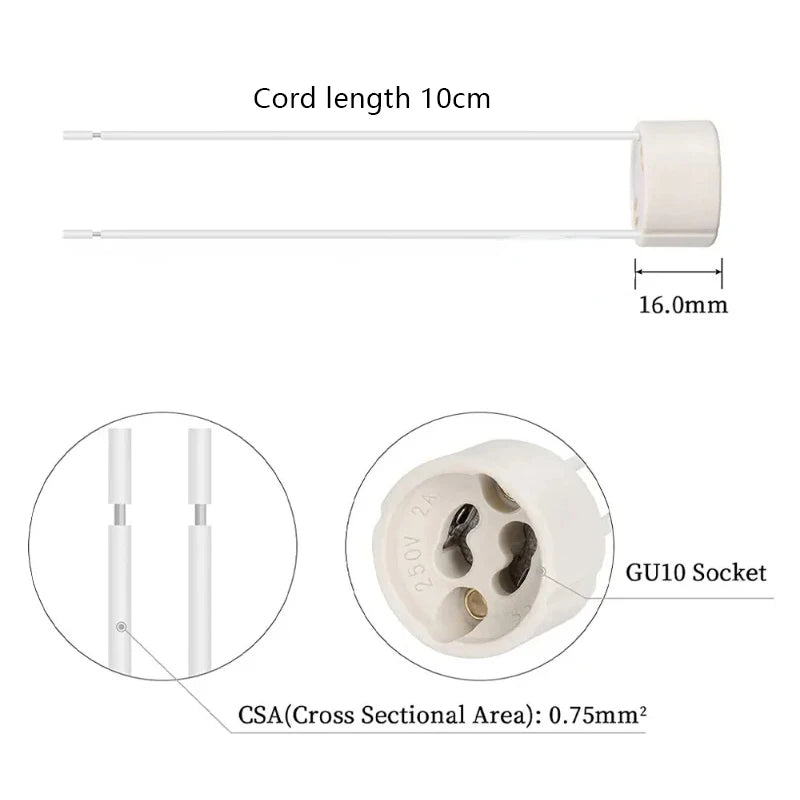 5-Pack GU10 Ceramic Lamp Socket Holder with Wire — LED & Halogen