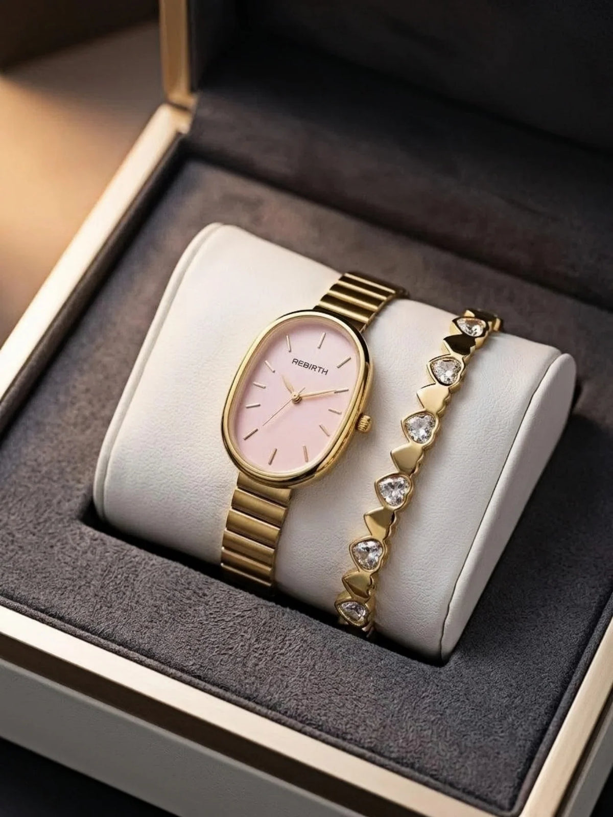 Women's Gold Watch & Bracelet Set – 2-Piece Quartz Fashion