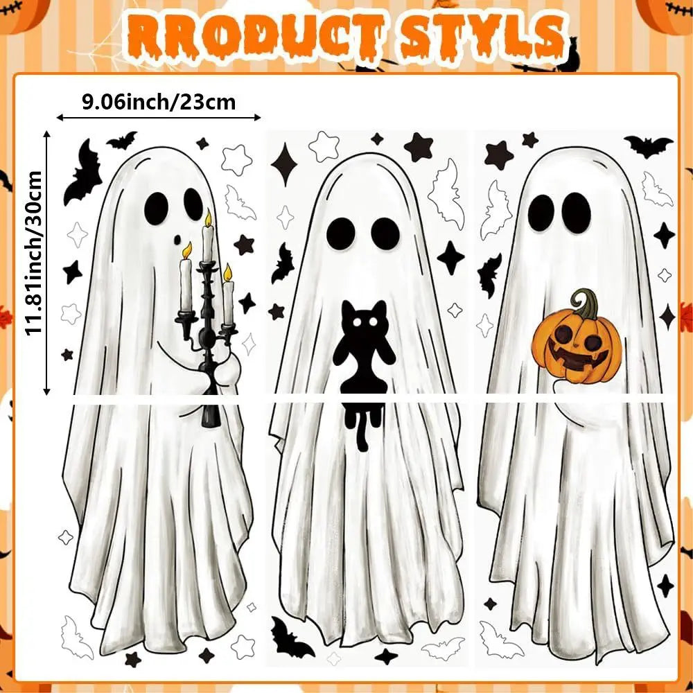 Halloween Window Stickers – Ghost, Pumpkin, Bat & Cat PVC