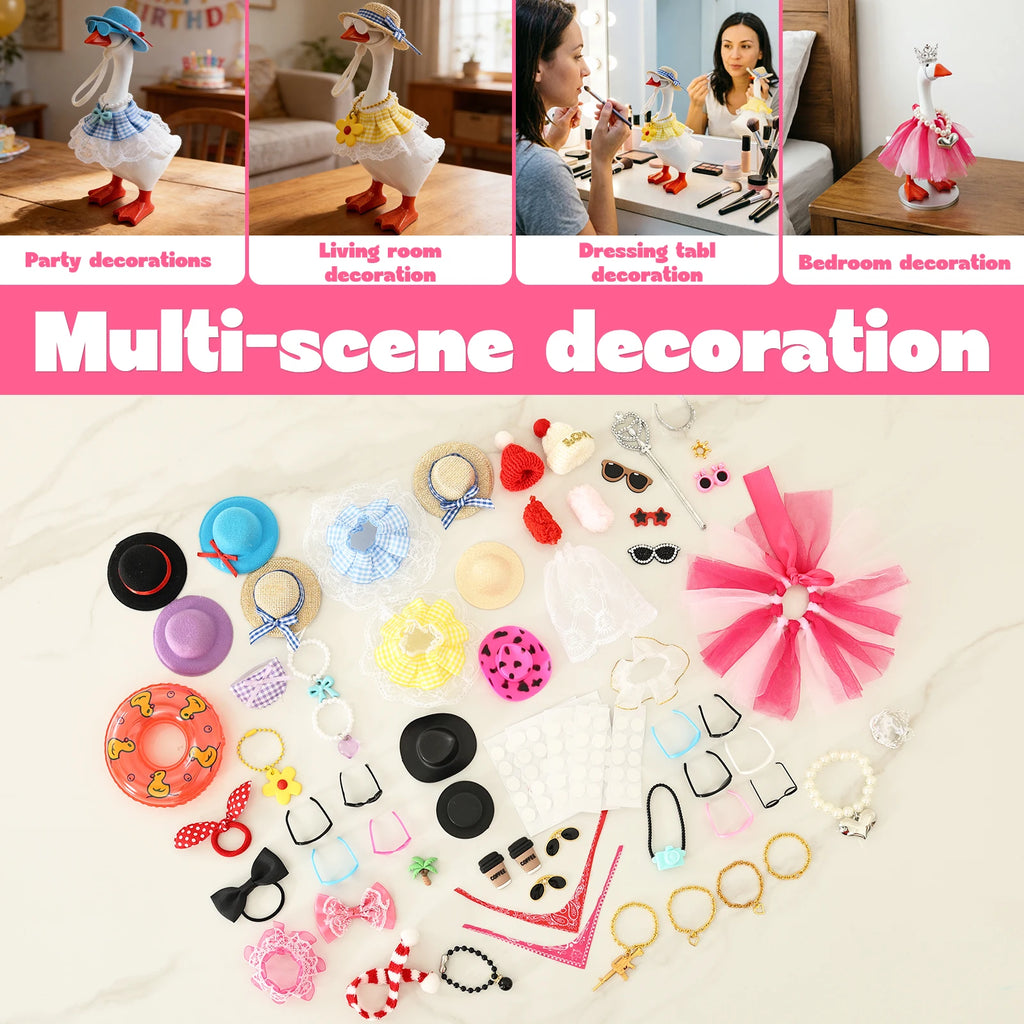 18-Set Mini Desk Goose Outfits – Hats, Glasses & Accessories Desk Figurine Accessories Nixie