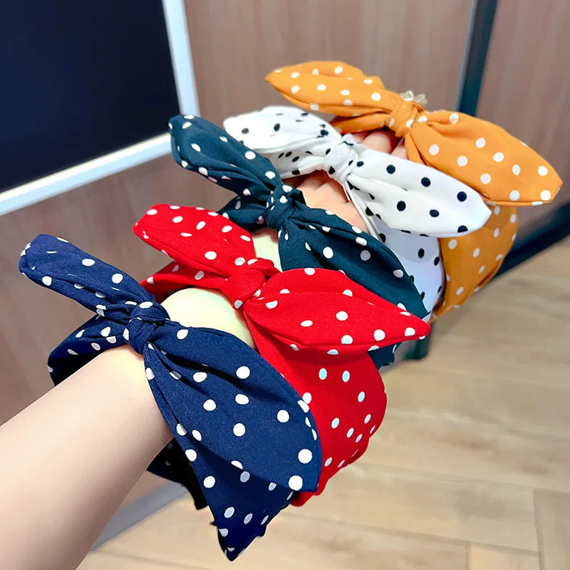 Girls' Wide Bow Headband – Polka Dot Korean Style Hair Band Hair Headband Nixie