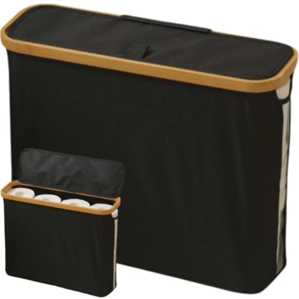 Bamboo Toilet Paper Storage Basket with Lid – Large Capacity Bathroom Storage Basket Nixie Black