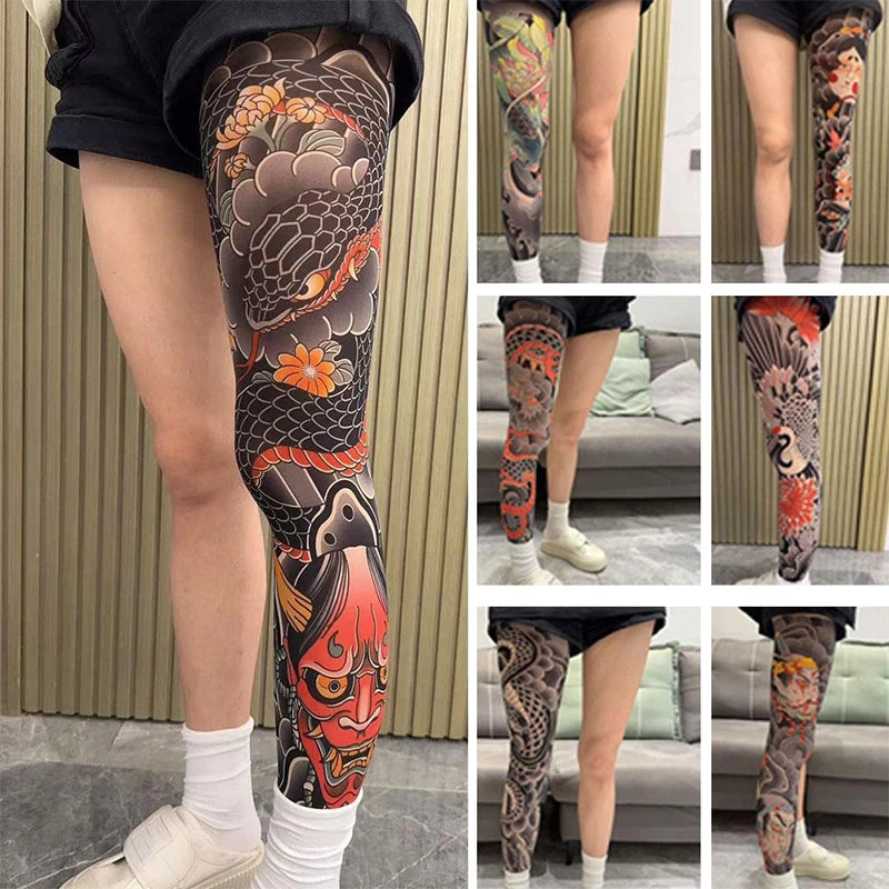 Japanese Floral Tattoo Single Leg Stocking – Unisex Tattoo Leg Stocking Nixie