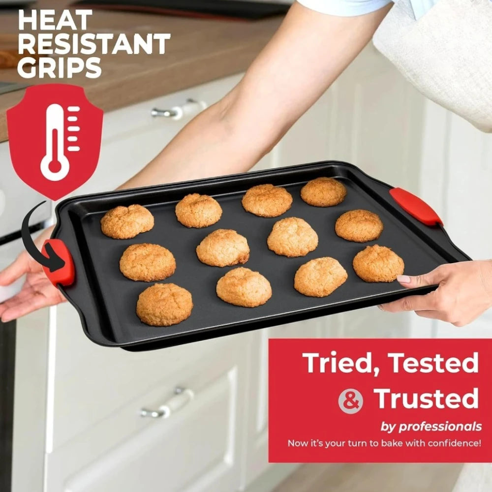 Nonstick Carbon Steel Baking Pan Set with Silicone Handles