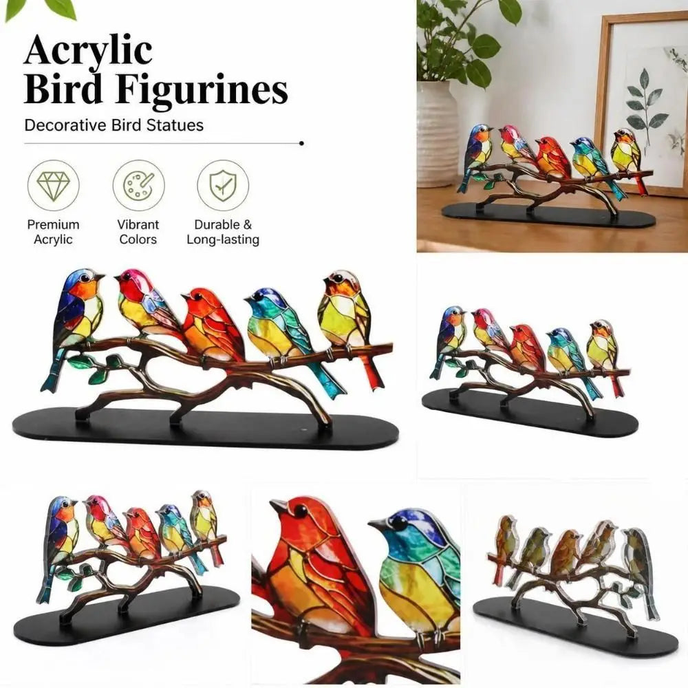Colorful Acrylic Bird Figurines with Base | Decorative Statues Bird Figurine Set Nixie