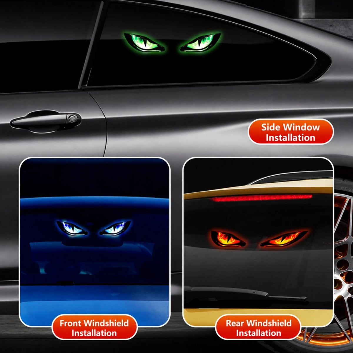 2PCS Solar LED Car Window Light – Dynamic Ambient Eye Lamp Car Ambient Light Nixie