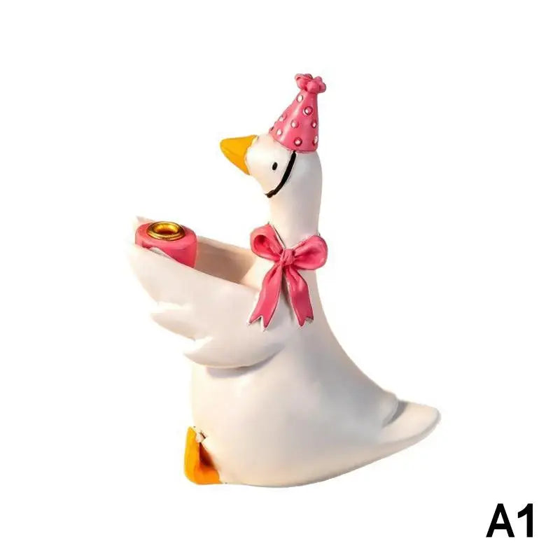 Goose Candle Holder Figurine Pink Party Hat – Birthday Decor Candle Holder Figurine Nixie A1
