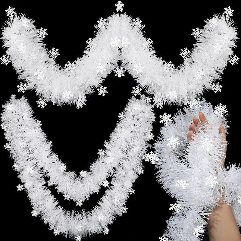 2M Christmas Metal Wire Garland – Snow Silk Foil Wreath Decor Christmas Garland Nixie